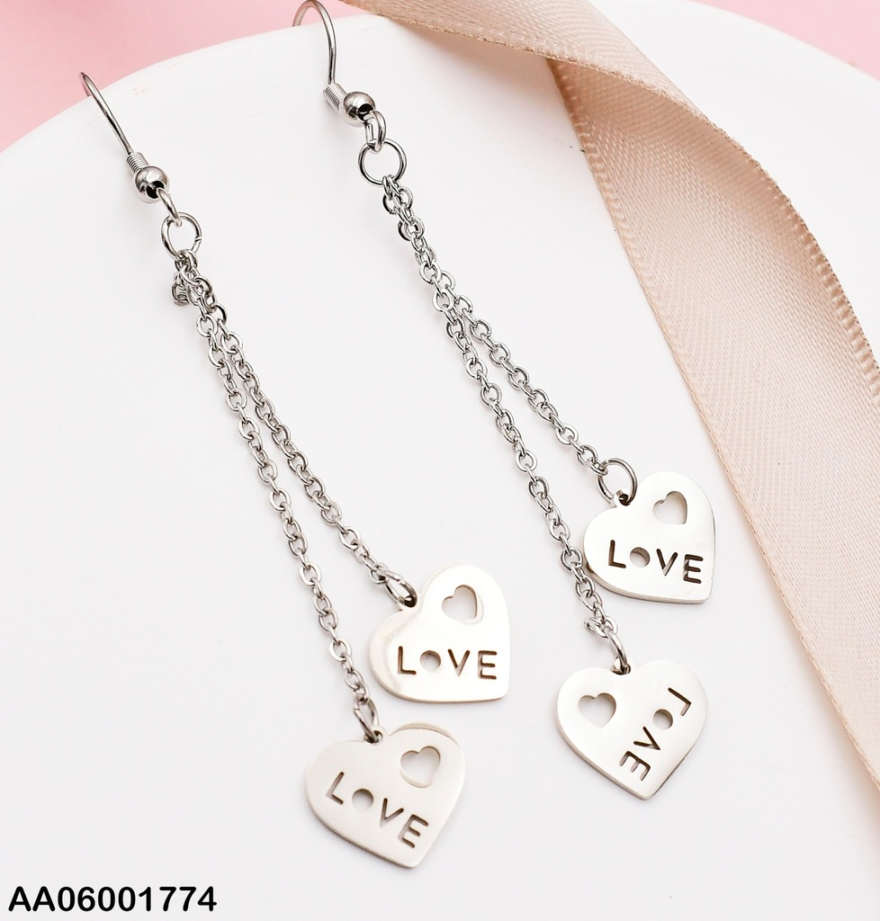 PLATEADO ARETES DOBLE CAD. PLACAS CORAZON LOVE 0740772-W163