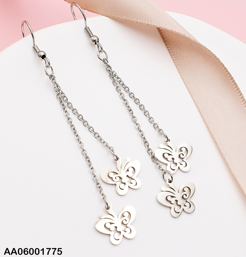 PLATEADO ARETES DOBLE CAD. PLACAS MARIPOSA 0740782-W163