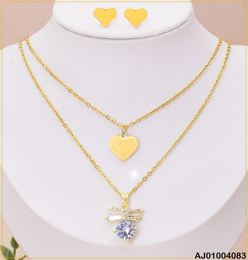 JUEGO DETALLES  CAD. DOBLE DIJE CORAZON / ZIRC. RD LAZO  073235-W163