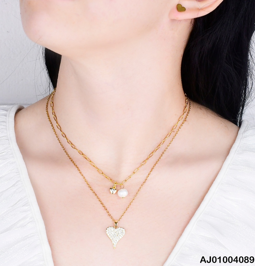 JUEGO DETALLES  CAD. DOBLE DIJE PERLA CORZN ZIRC.