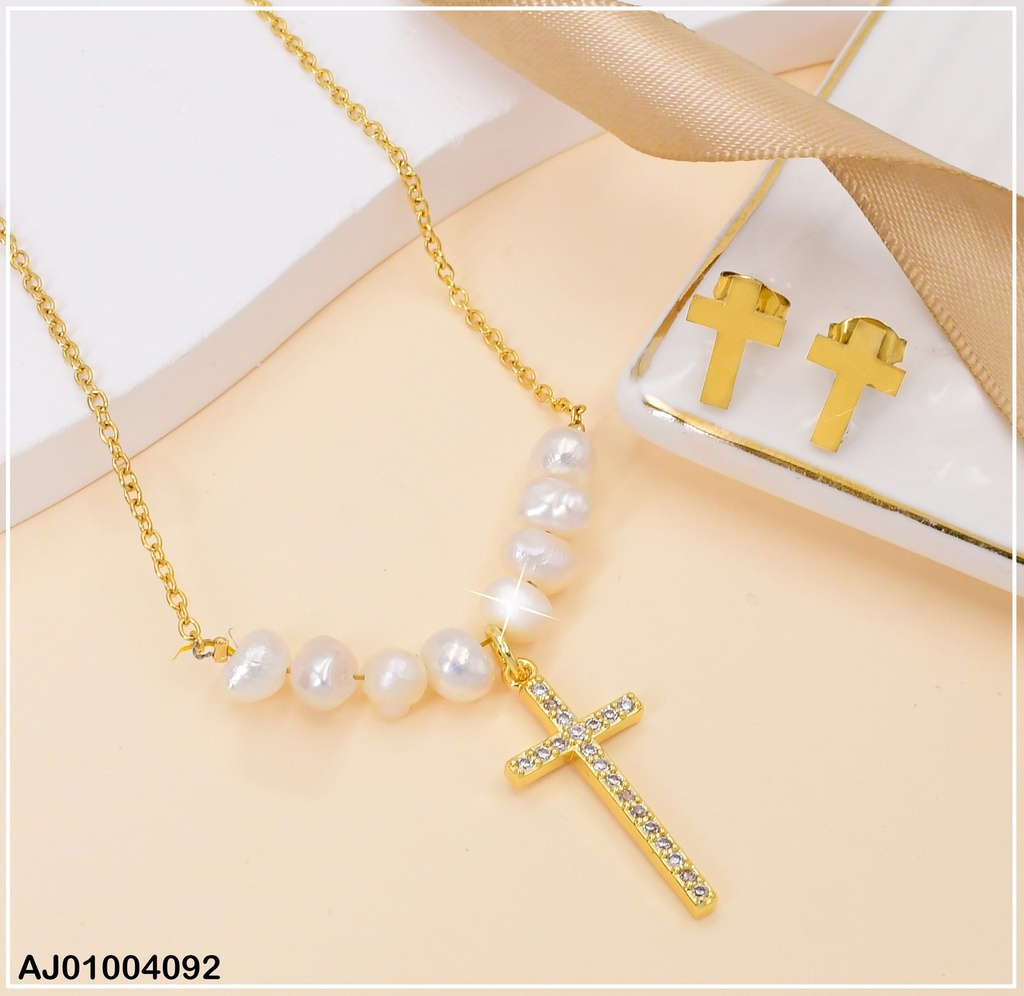 JUEGO CRUCES DETALLES CAD.8 PERLAS DIJE CRUZ ZIRCONIAS (NPE2025)