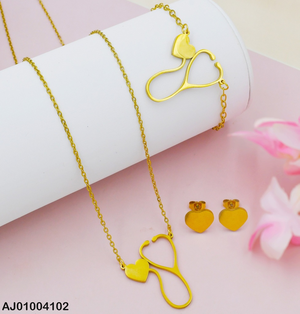 JUEGO ARETES PLACA♥ DIJE:ESTETOSCOPIO💛 C/PULSERA 0736521 (P.E.NOV2025)