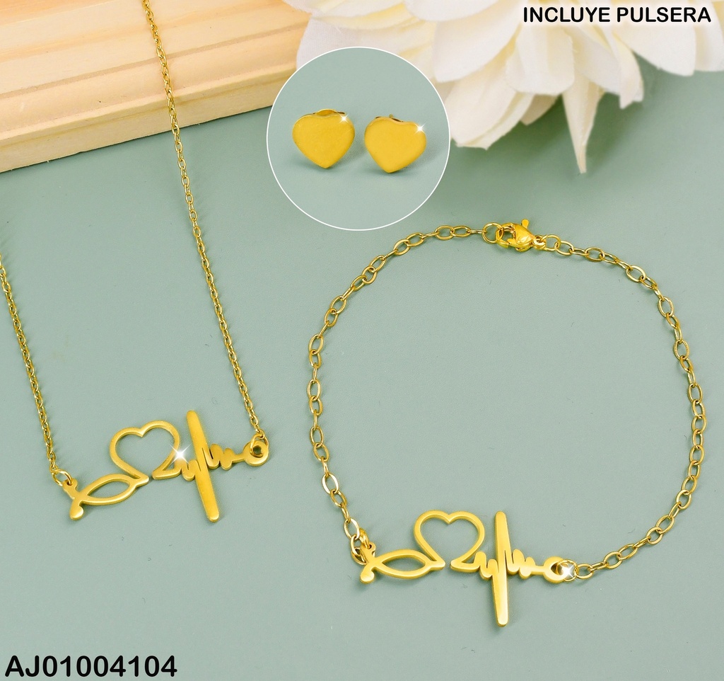 JUEGO ARETES PLACA♥ DIJE:PULSO💛/CROQUI/🐟 C/PULSERA 0736511 (P.E.NOV2025)
