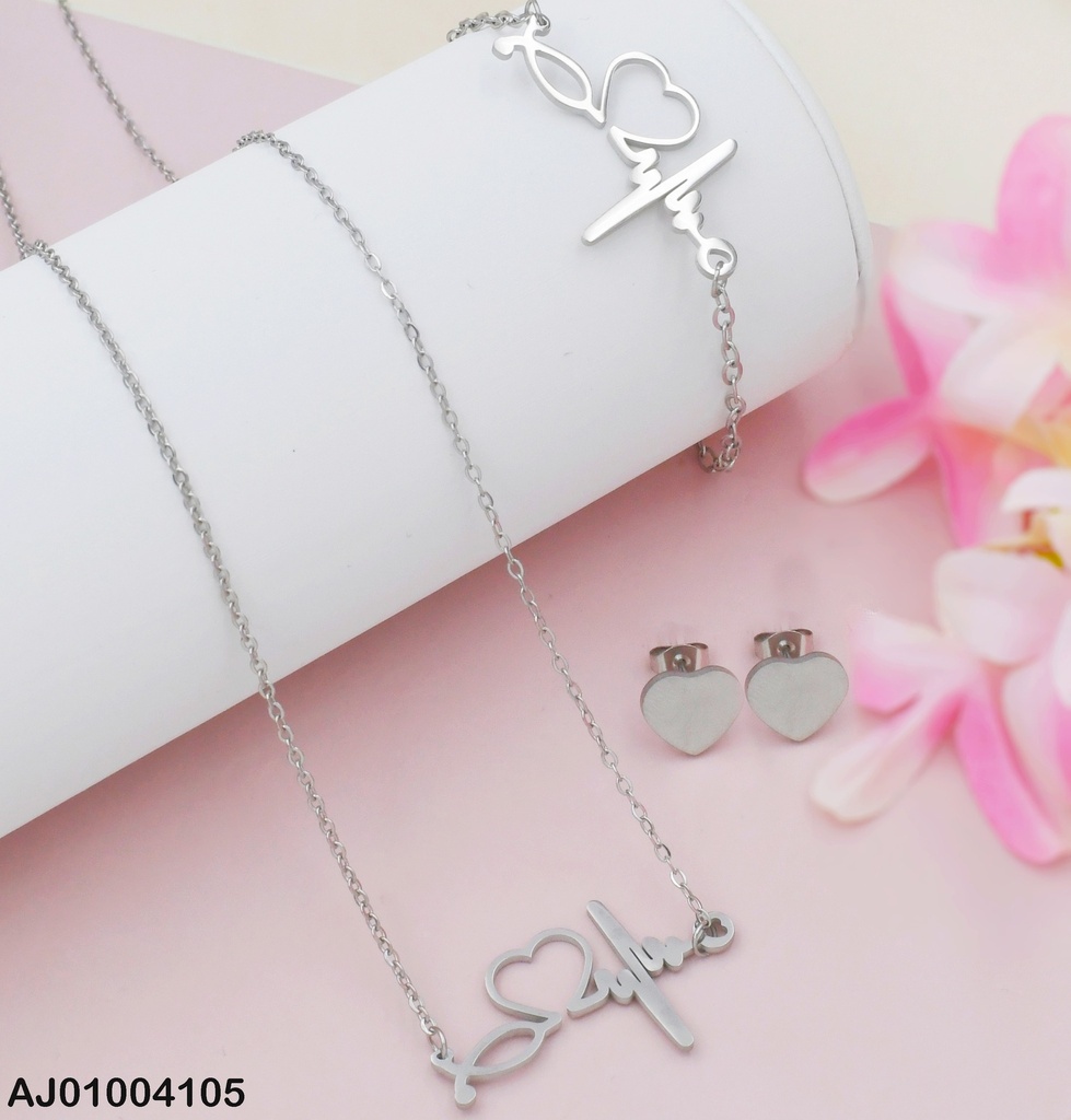 JUEGO PLATEADO ARETES PLACA♥ DIJE:PULSO💛/CROQUI/🐟 C/PULSERA