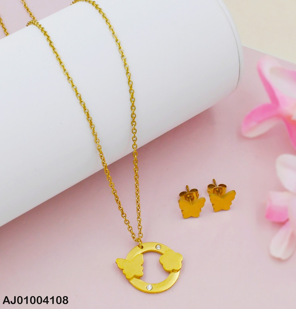JUEGO ARETES PLACA MARIPOSA DIJE:CÍRCULO C/🦋/🌸 (P.E.NOV2025)