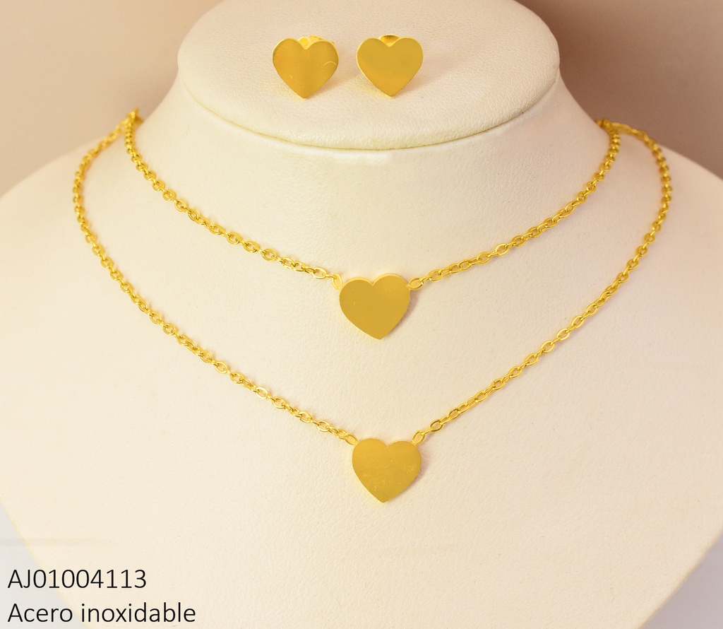 JUEGO PLATEADO DOBLE CAD.PLACAS 4 CORAZONES 0714511