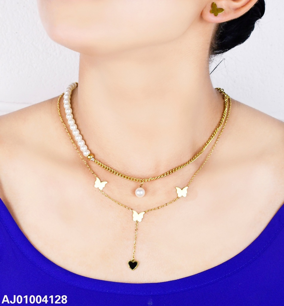JUEGO CAD. DOBLE DIJE CORAZON /MARIPS/PERLA 073144-W12