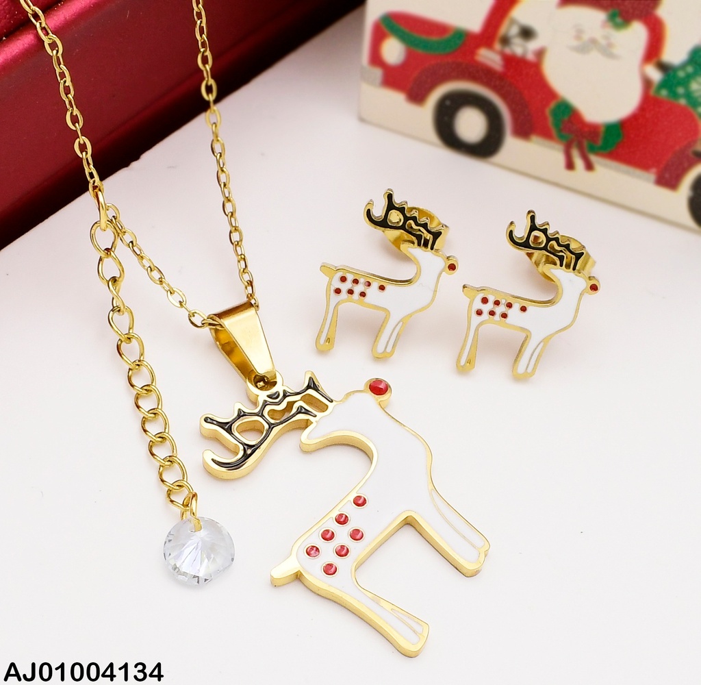 JUEGO NAVIDAD ARETES/ DIJE RENO BLANCO 077055-W130