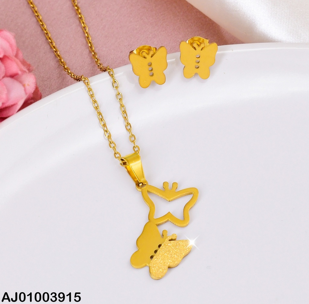 JUEGO ARETES / DIJE DOBLE MARIPOSA LISA/CROQUI 072999-180