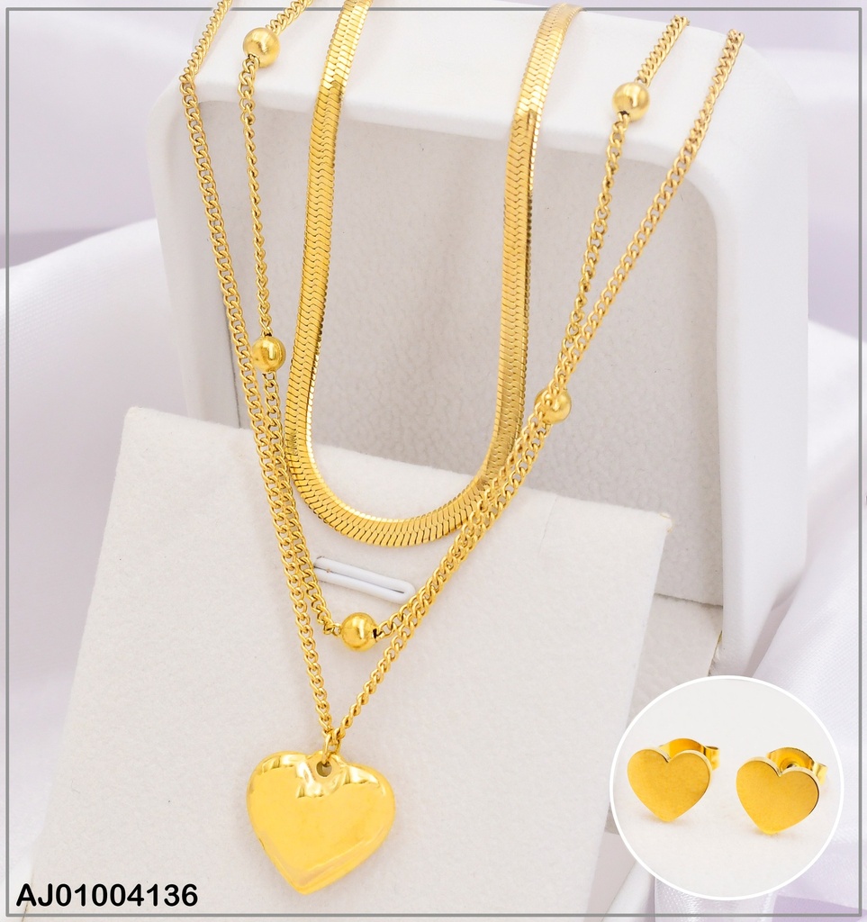 JUEGO 3 CAD. DIJE / ARETES  CORAZON AJ073355-171