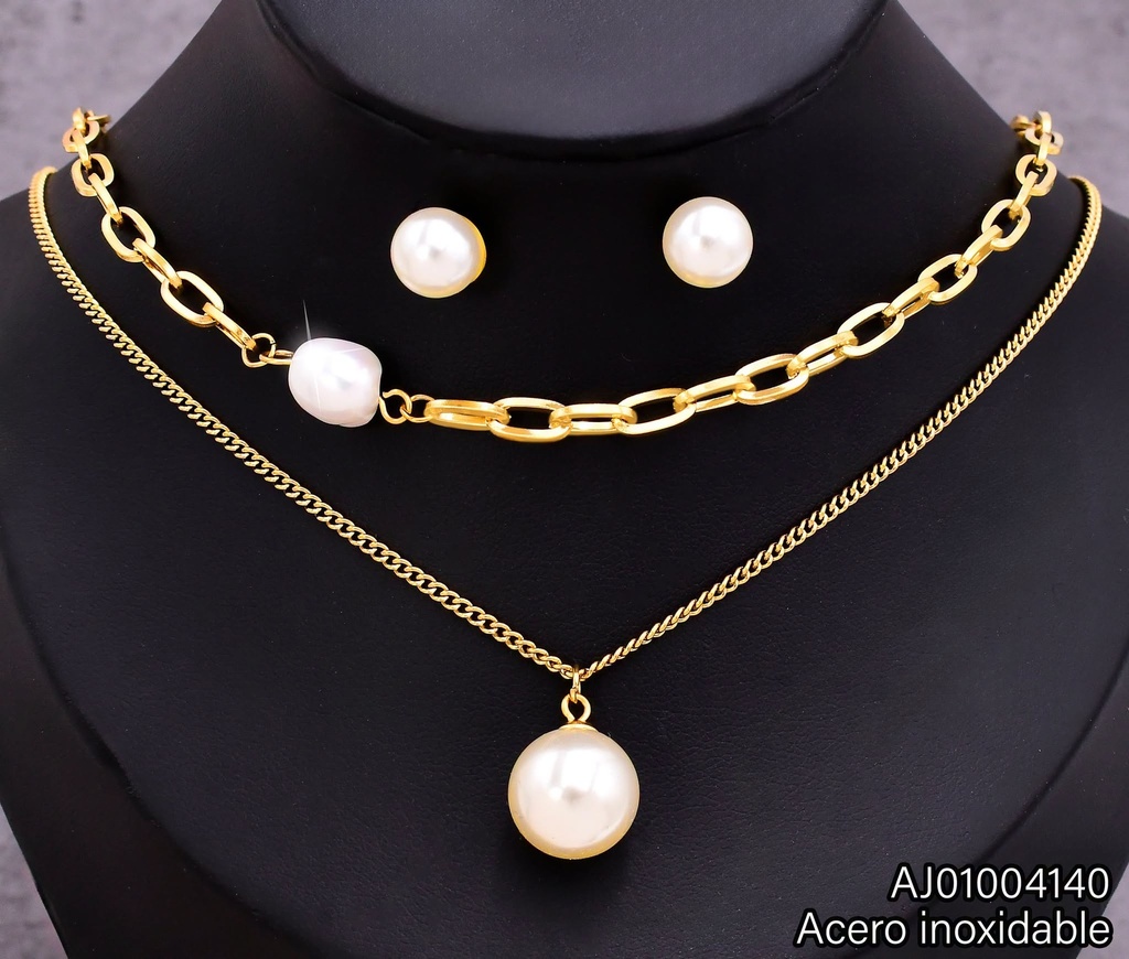 JUEGO CAD. DOBLE DIJE PERLA AJ073349-171