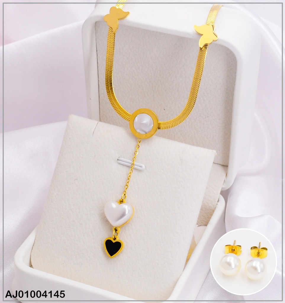 JUEGO DIJE RD. CONCHA NACAR /CORAZON ARETES PERLA 073153-W12