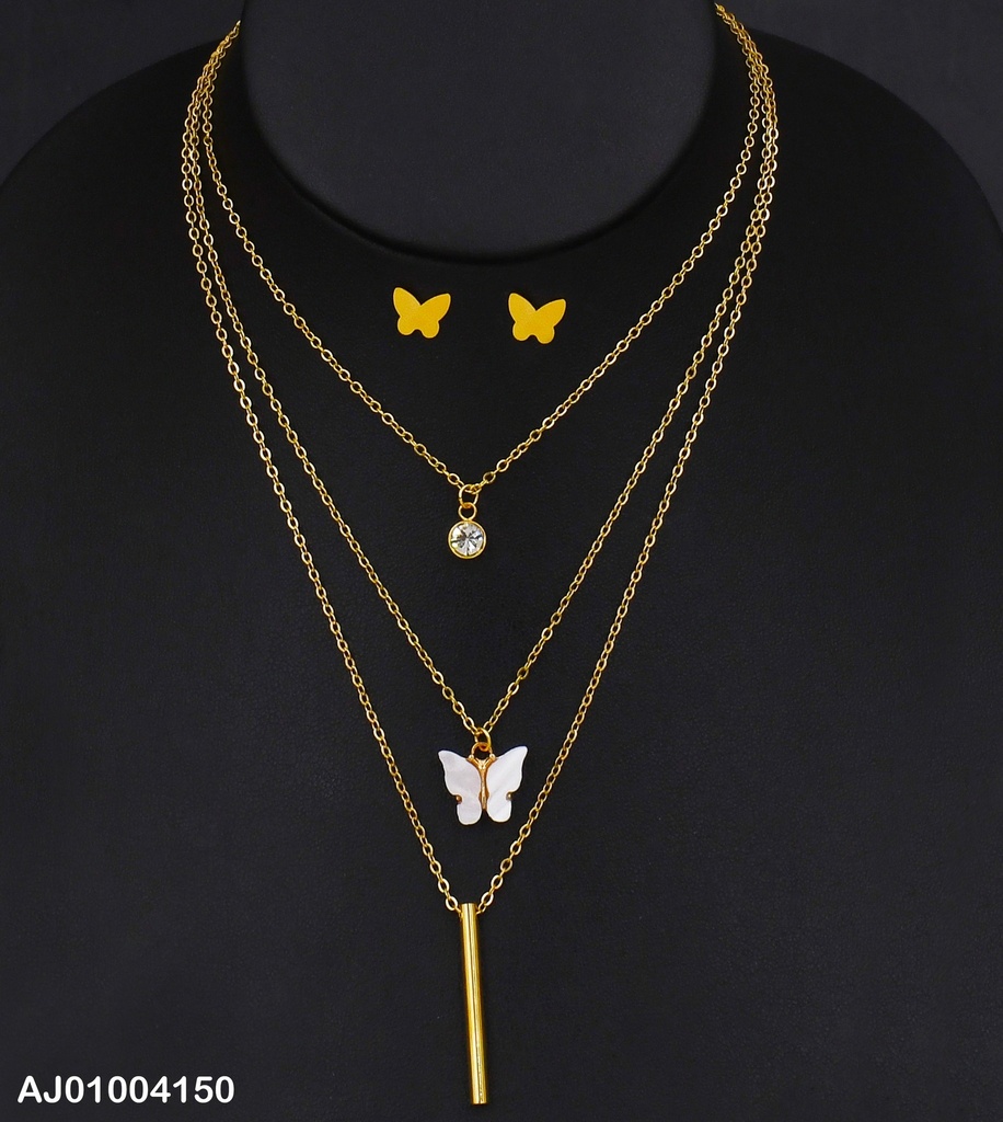 JUEGO MARIPOSAS TRIPLE CAD. DIJES:ZIRC RD/🦋NEGRA/BARRITA VERT.