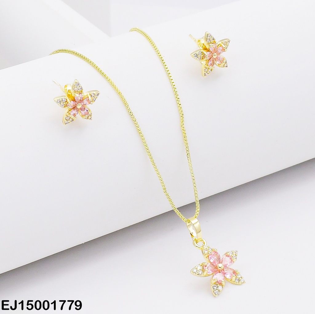JUEGO FLOR ZIRCONIAS 5 PETÁLOS CENTRO ROSADO