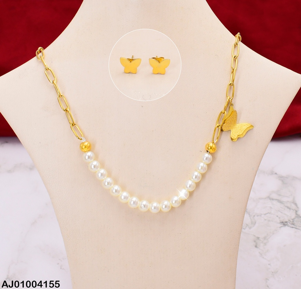 JUEGO ARETES / DIJE MARIPOSA CAD. PERLA 073143-W12