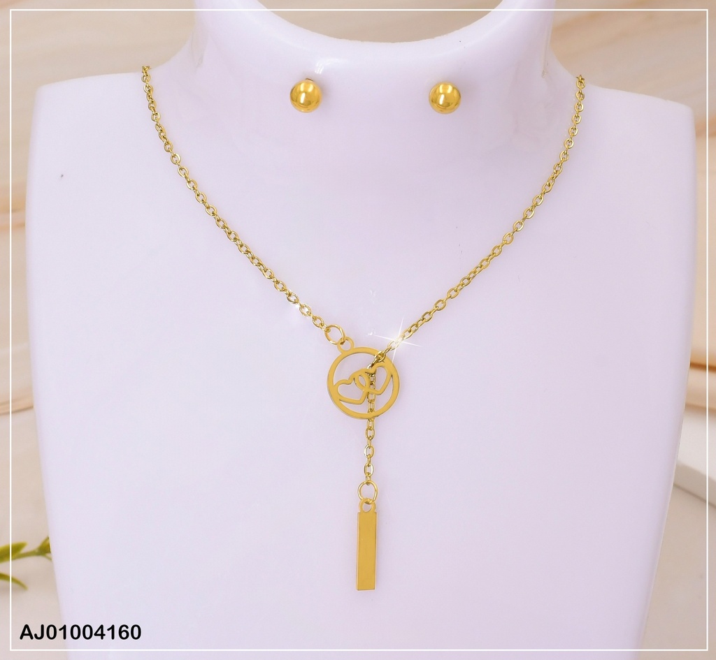 JUEGO DIJE RD. 2 CORAZONES / PALITO ARETES BOLITA 073244-W163