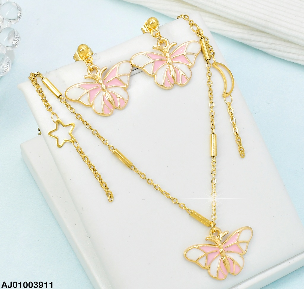 JUEGOS DETALLES ARETES / DIJE  MARIPOSA BLANCO/ROSADO 072662-W130