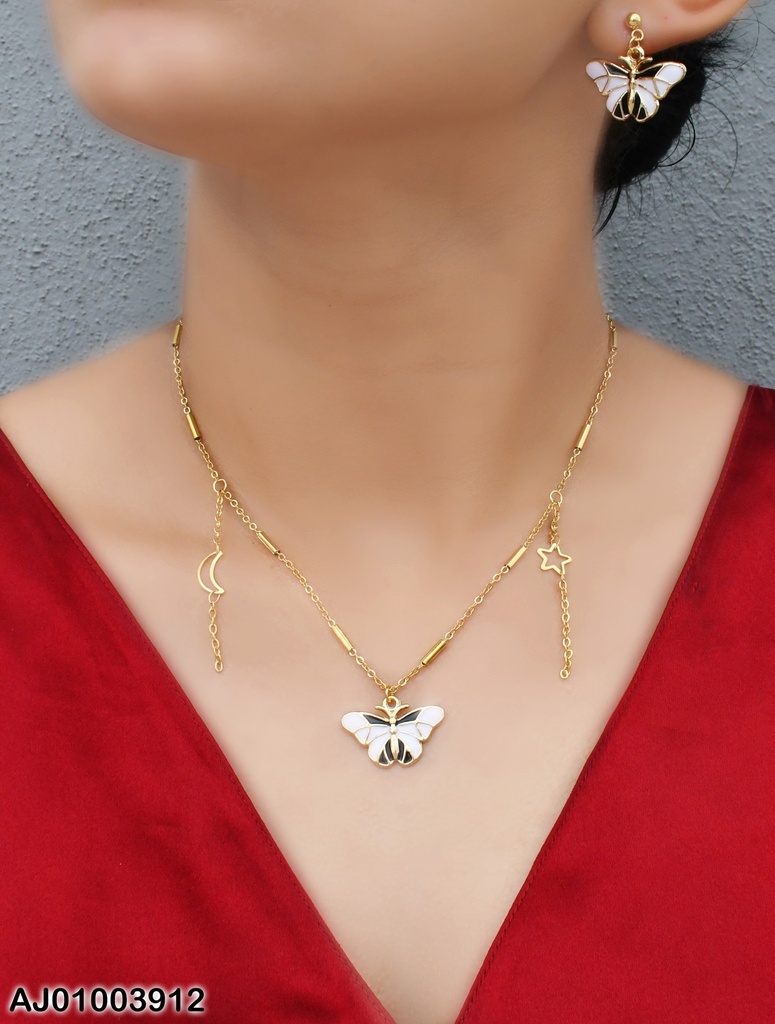 JUEGO DETALLES ARETES/ DIJE  MARIPOSA/BLANC 072663-W130