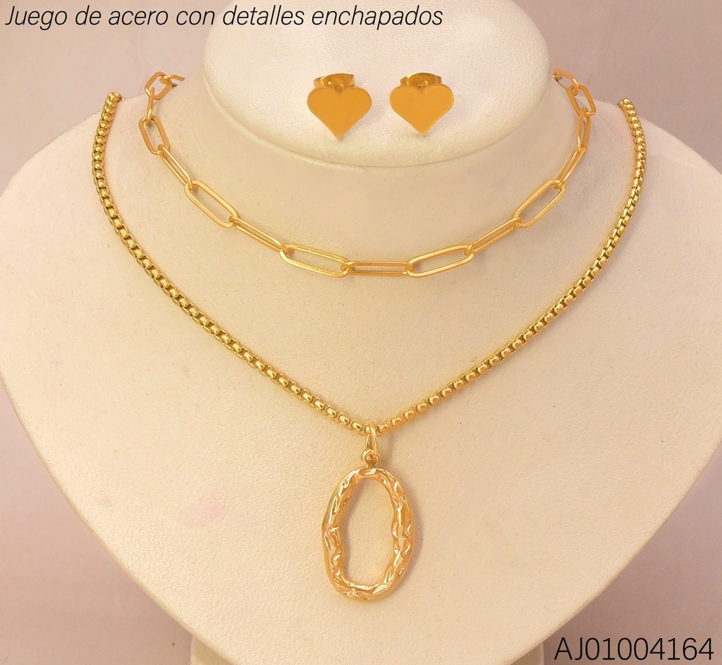 JUEGO DETALLES ENCH. ARETES CORAZON CAD. DOBLE  DIJE 0  GRABADO (P.E.NOV2025)