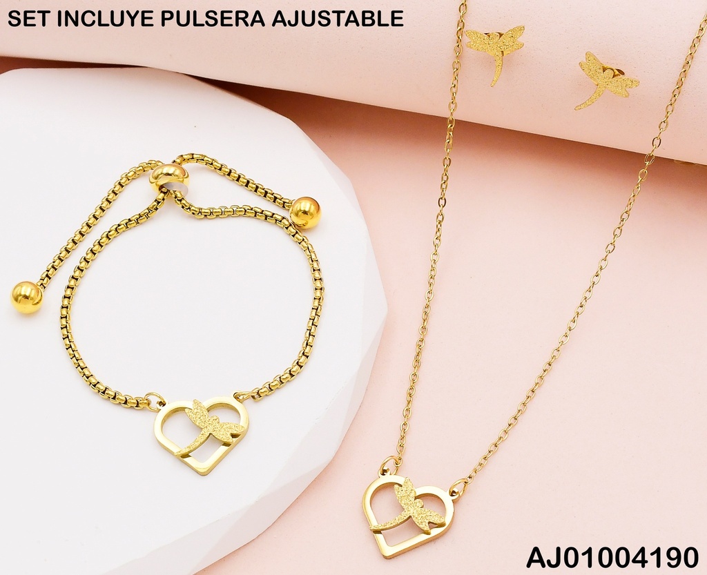JUEGO CROQUI CORAZÓN C/LIBÉLULA ESCAR. C/PULSERA AJUST.072714 (P.E.NOV2025)