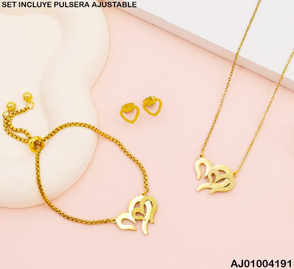 JUEGO DOBLE CROQUI CORAZÓN LISO/ESCAR.C/PULSERA AJUST.072717