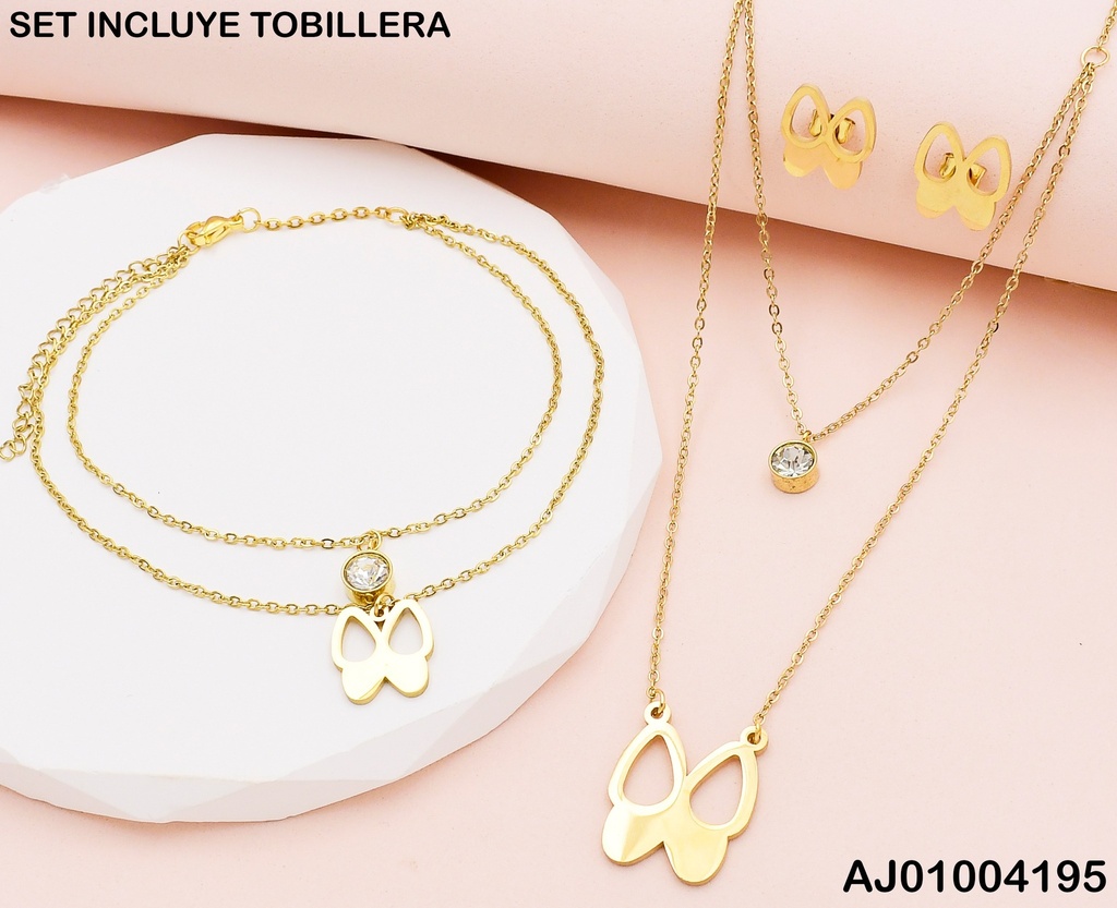 JUEGO MARIPOSA ALAS HUECAS DOBLE CAD.DIJE.ZIRC.RD C/TOBILLERA (P.E.NOV2025)