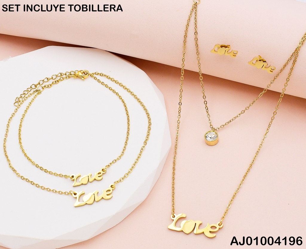 JUEGO "LOVE" DOBLE CAD.DIJE ZIRC.RD C/TOBILLERA (P.E.NOV2025)
