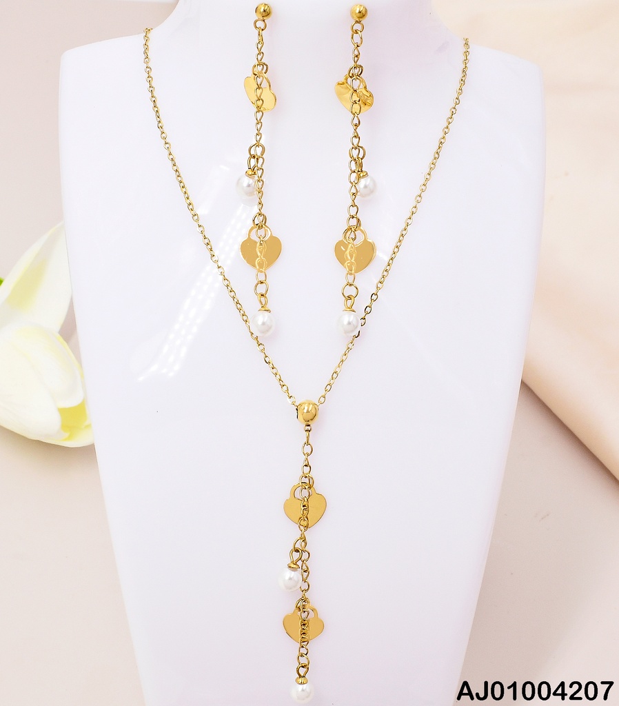 JUEGO ARETES / DIJES PERLAS CORAZON CANDADO