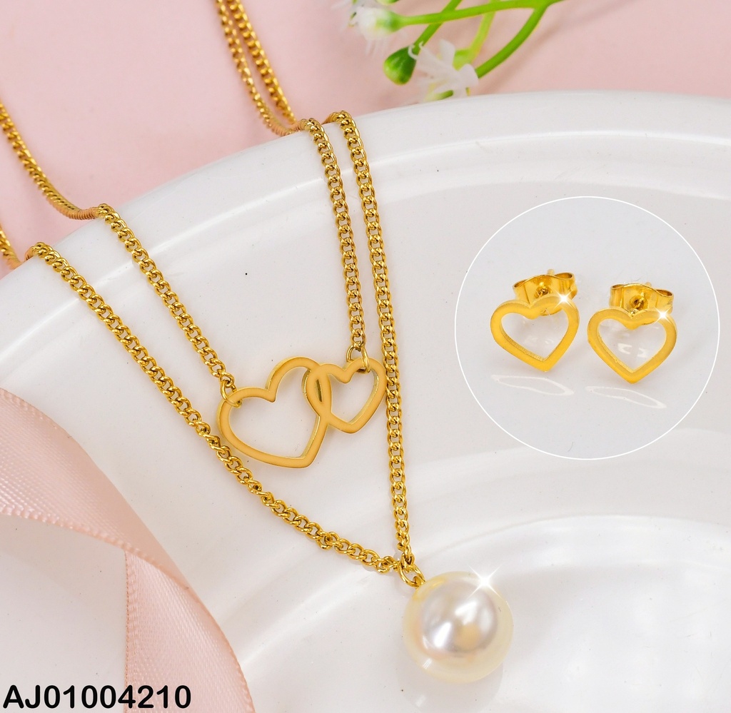 JUEGO CAD. DOBLE DIJE 2 CORAZONES / PERLA AJ073377-171 (P.E.NOV2025)