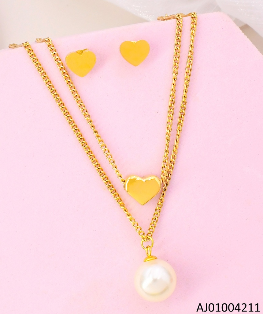 JUEGO CAD, DOBLE ARETES / DIJE CORAZON / PERLA 073385-171