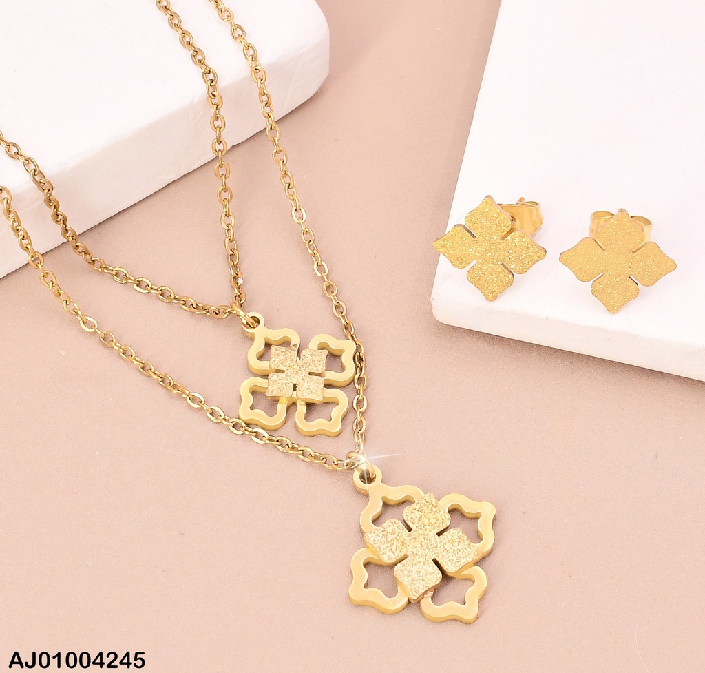JUEGO FLOR ROMBO ESCAR .DOBLE CAD.DIJE:LISO/ESCARCH