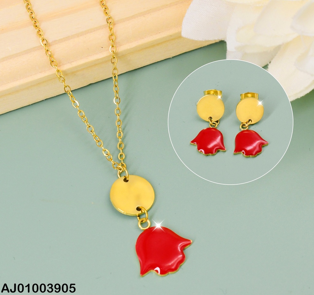 JUEGO ROSA INVERTIDA ROJA ARETES ROSA INVERT. ROJA 072739 (P.E.NOV2025)