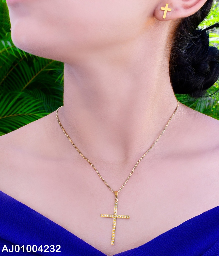 JUEGO ARETES / DIJE CRUZ ZIRCONIA