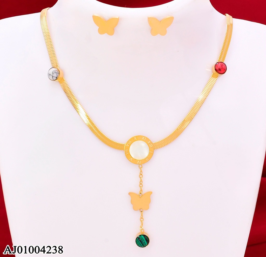JUEGO ARETES/ DIJE MARIPOSA RELOJ CONCHA NACAR  073124-W12