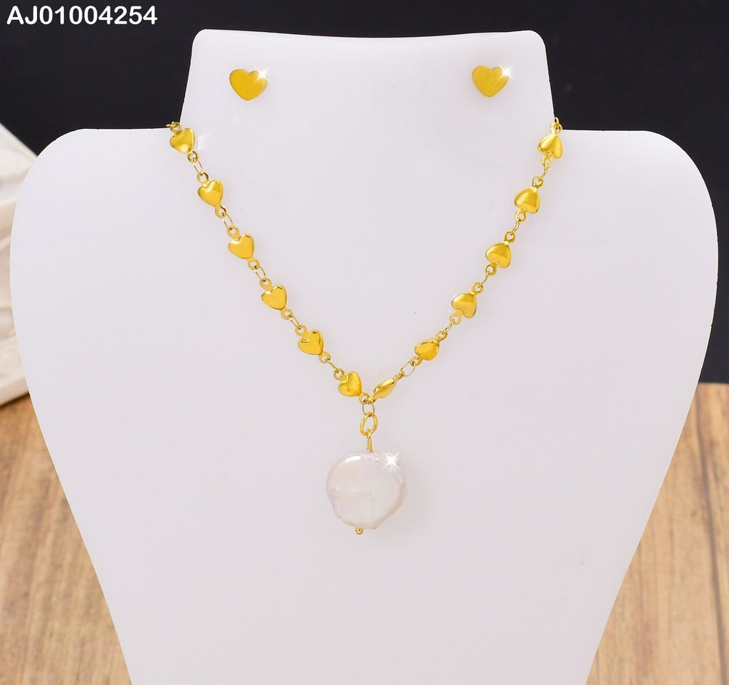 JUEGO  CADENA CORAZONES DIJE RD. BLANCA  ARETES CORAZON