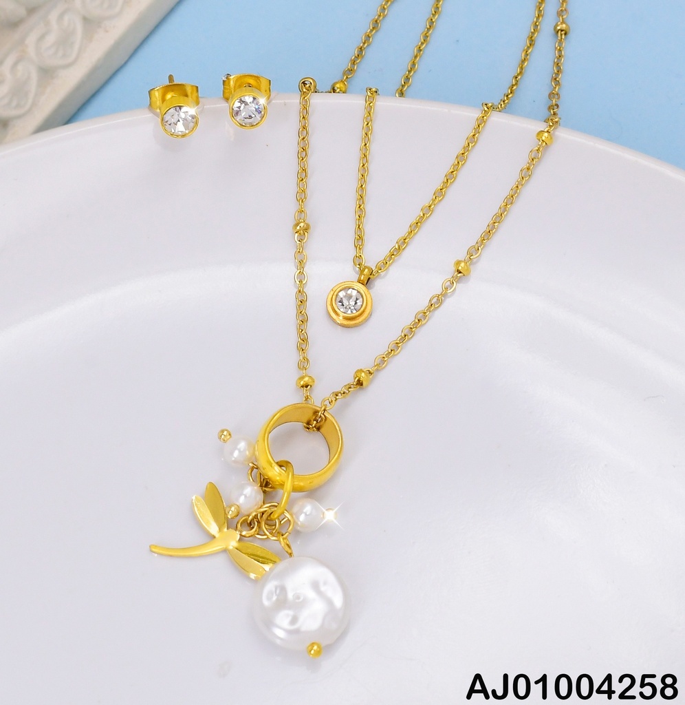 JUEGO ARETES ZIRC. RD / DIJE LIBELULA 3 PERLITAS . PERLA CULTIVADA 70830 (P.E.NOV2025)