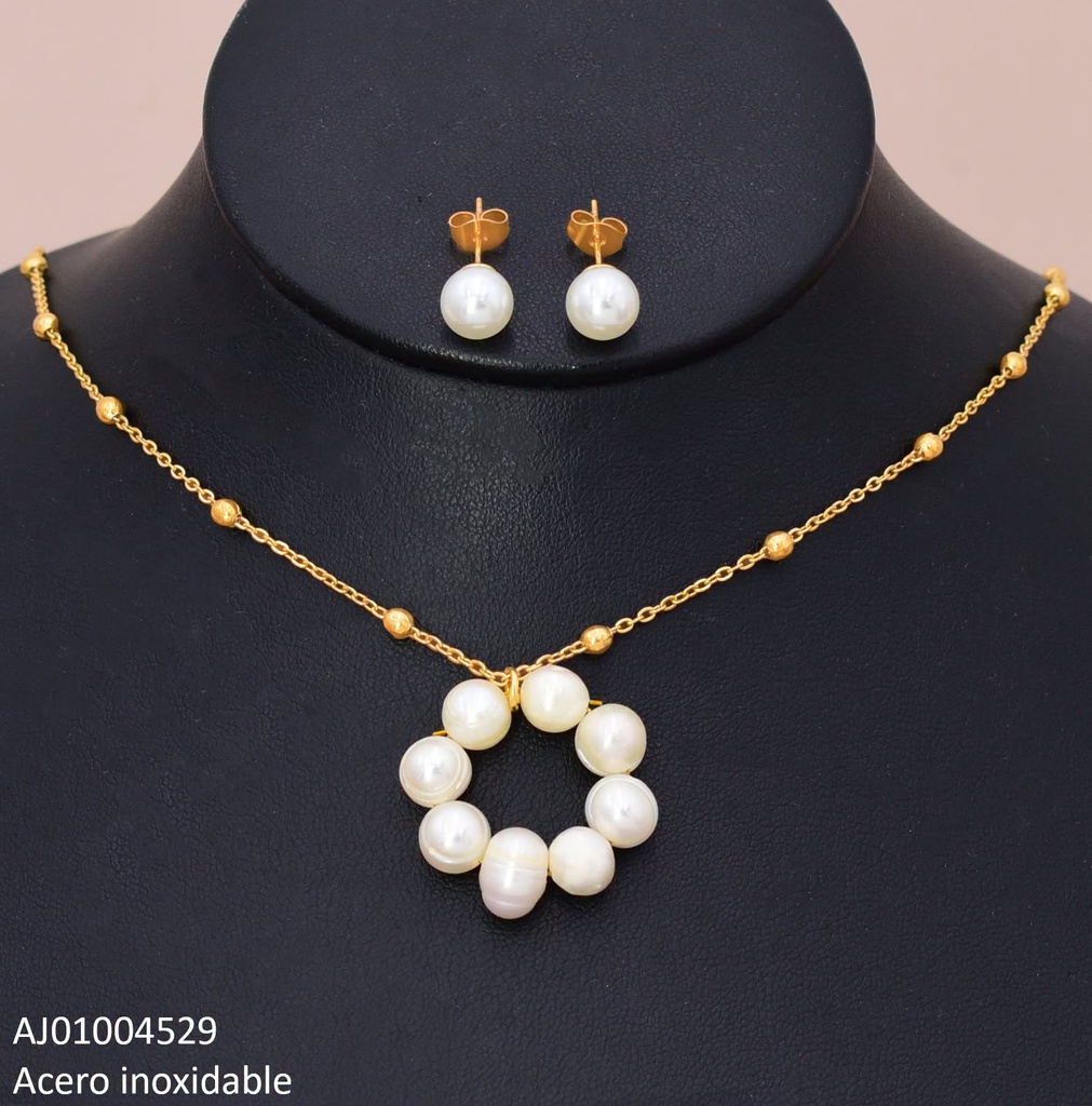 JUEGO ARETES LARGOS DIJE/ PERLA /ESTRELLA 2846