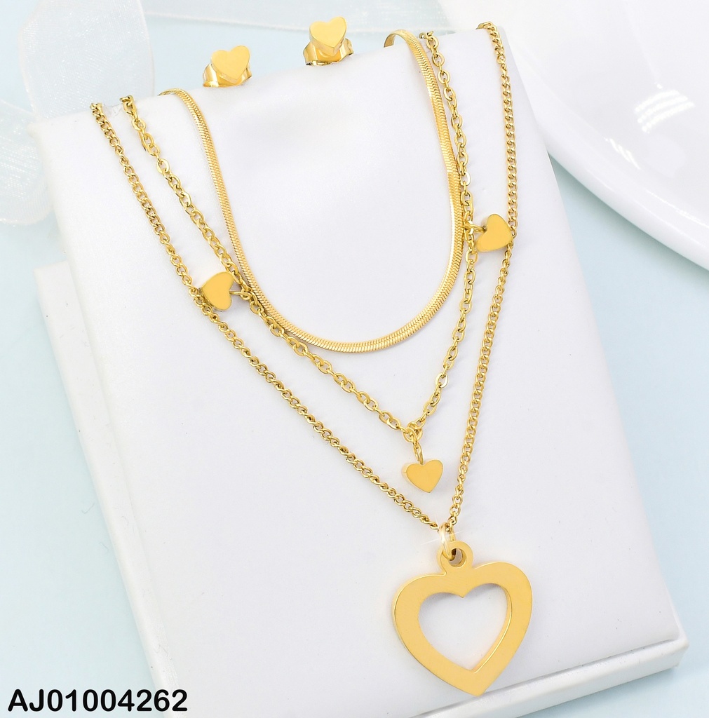JUEGO 3 CADENAS ARETES /DIJES CORAZONES 4495