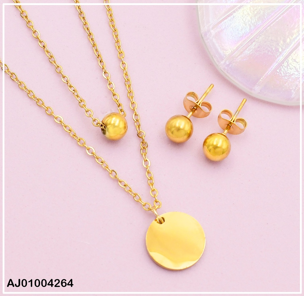 JUEGO CAD. DOBLE DIJE RD. PLACA ARETES PELOTITA