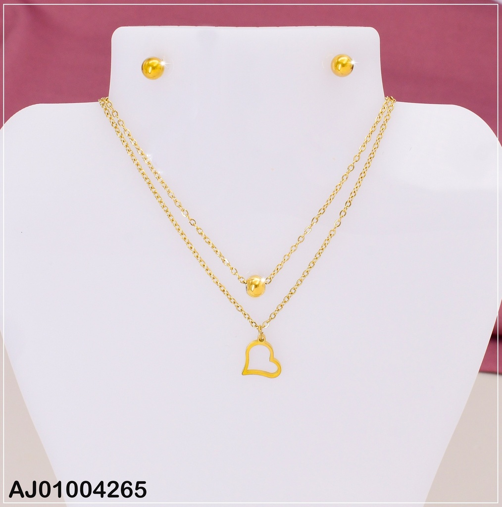 JUEGO ARETES PELOTITA CADENA DOBLE DIJE CORAZON CROQUI
