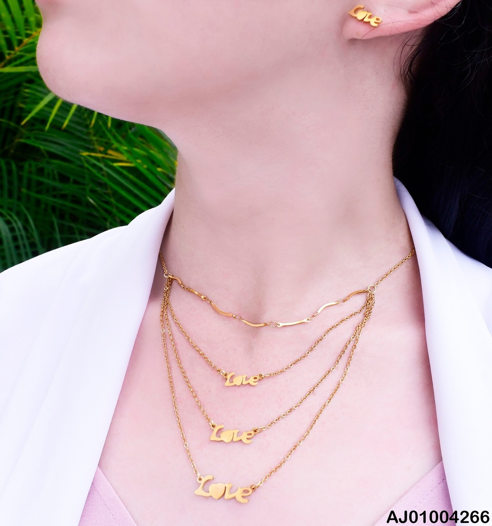 JUEGO ARETES/ DIJE LOVE 4 CADENAS