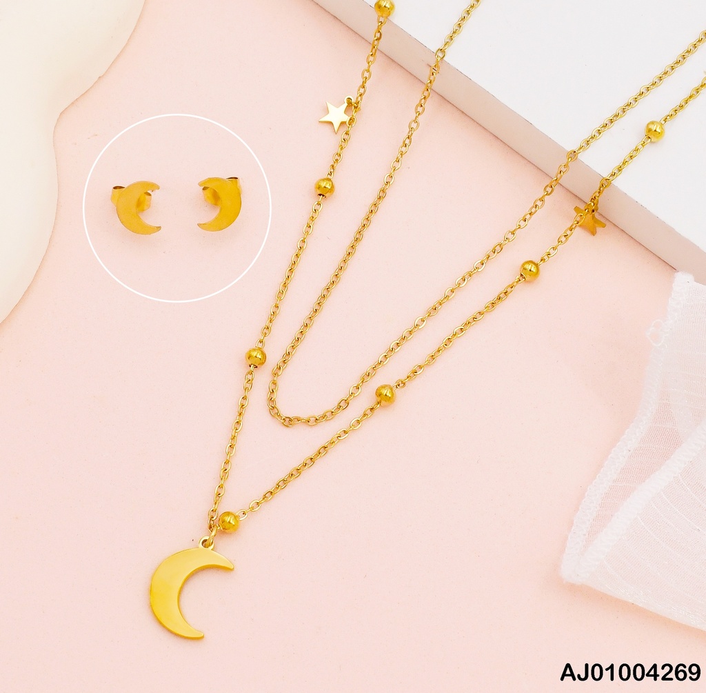 JUEGO CAD. DOBLE ARETES/ DIJE LUNA