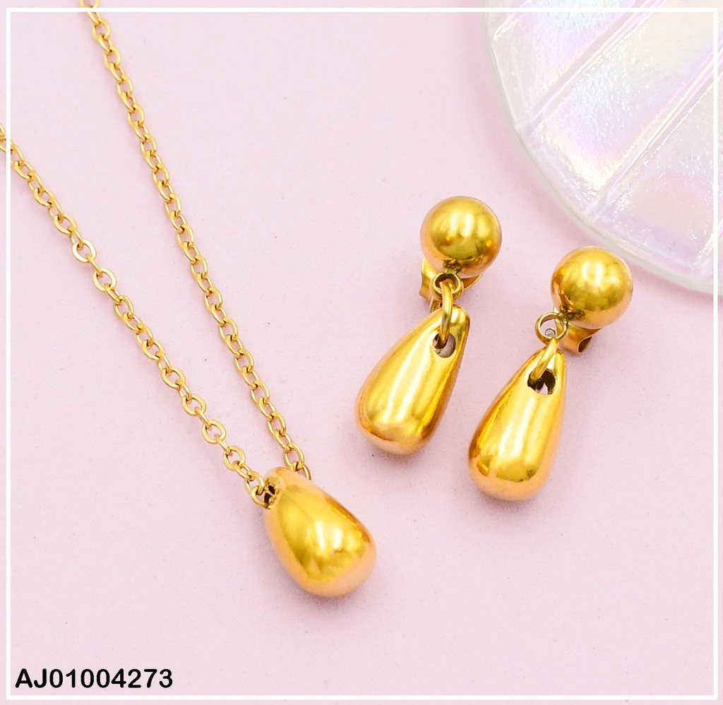 JUEGO ARETES GOTA DIJE GOTA DORADA