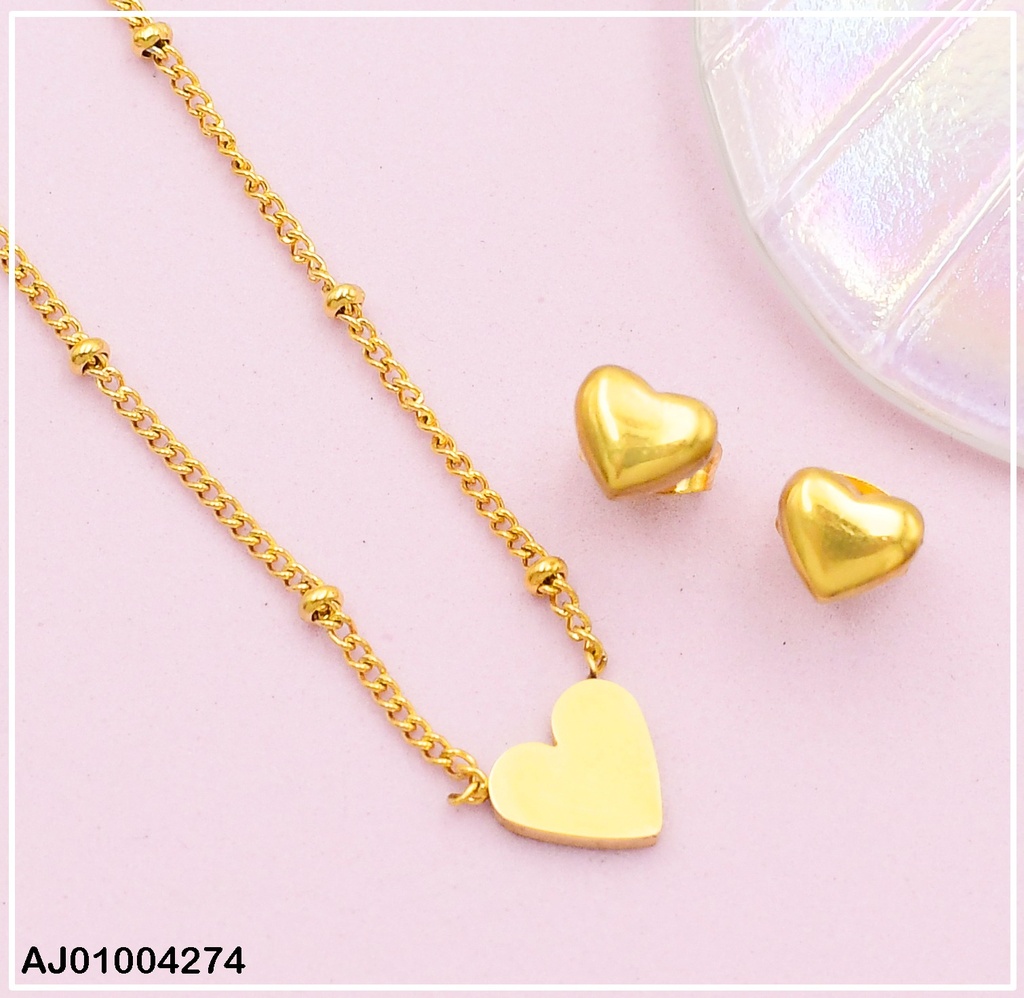 JUEGO ARETES CORAZON DIJE CORAZON