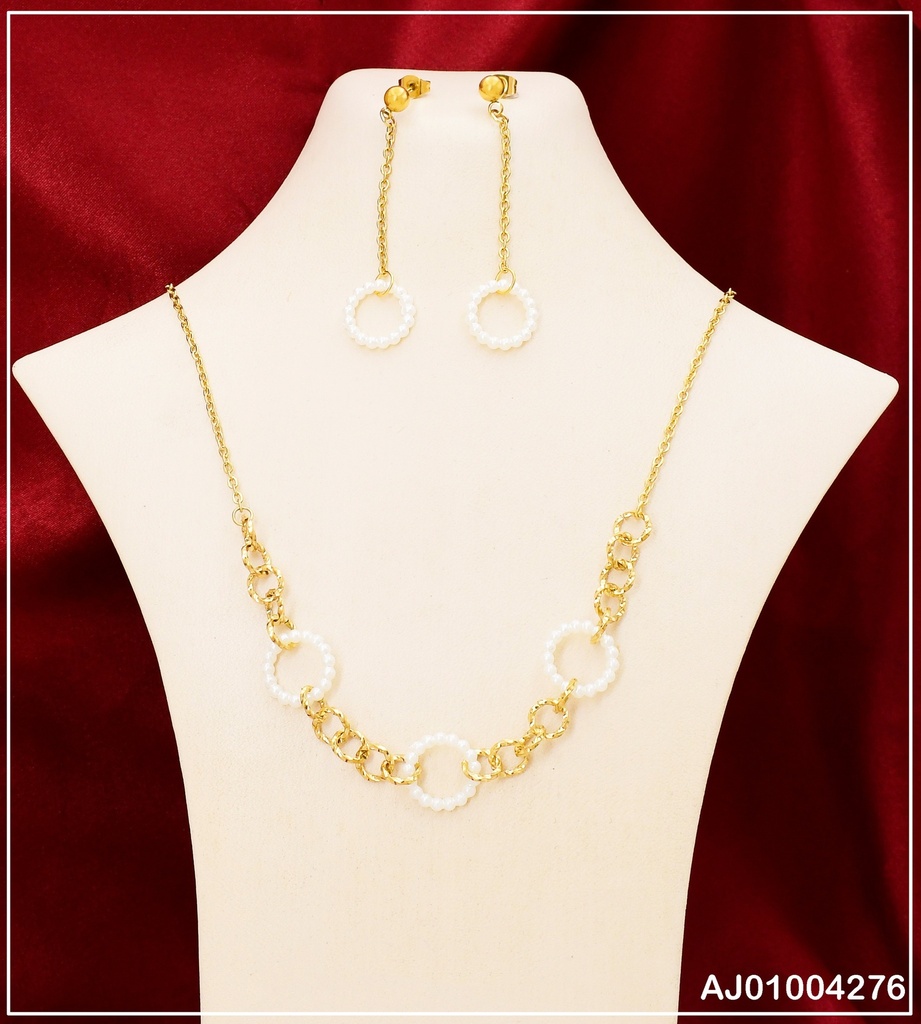 JUEGO ARETES LARGOS  DIJES RD. PERLITAS / CRIQUI DORADO