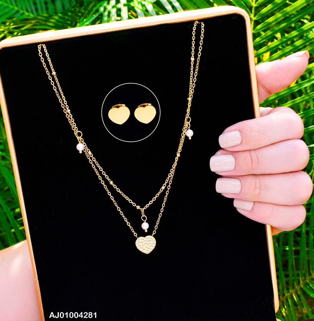 JUEGO ARETES CORAZON CAD. DOBLE DIJE CORAZON ZIRC. (P.E.NOV2025)