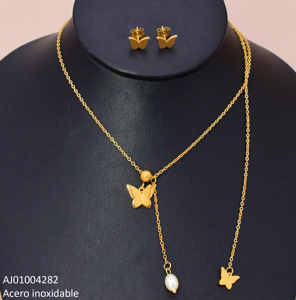 JUEGO  ARETES MARIPOSA DIJE MARIPOSA / PERLA