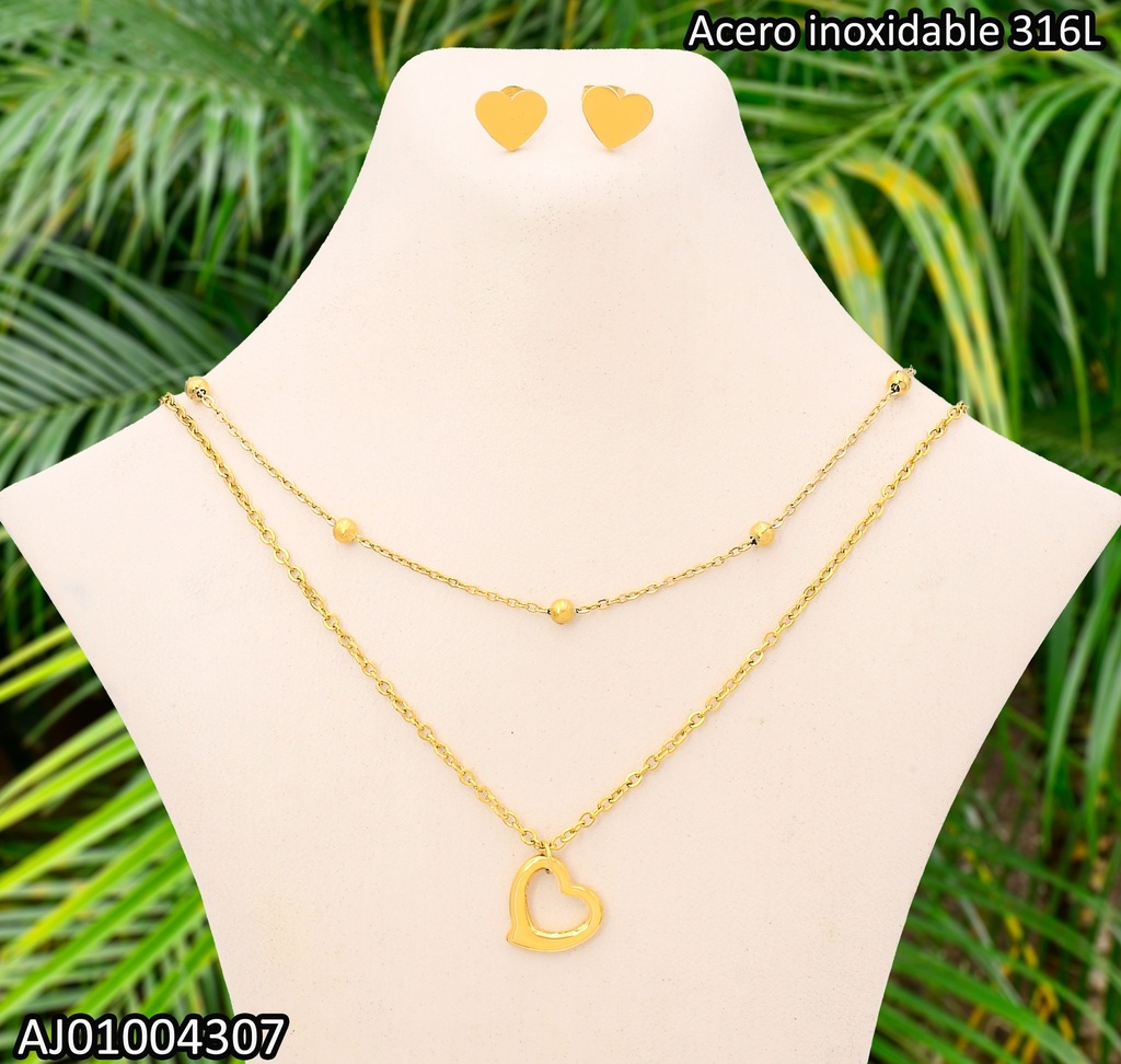 JUEGO ARETES CORAZON CAD. DOBLE DIJE CORAZON (P.E.NOV2025)