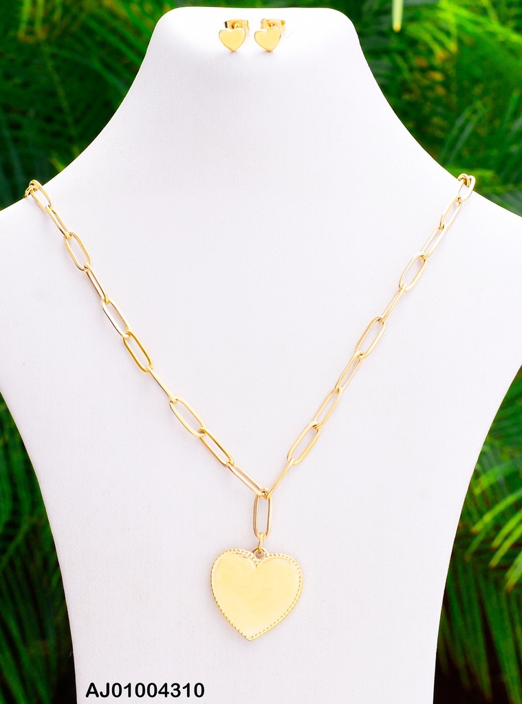 JUEGO ARETES / DIJE CORAZON ESLABON GRUESO