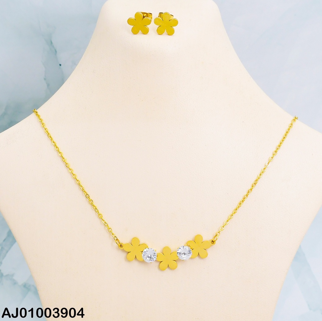 JUEGO ARETES FLOR. DIJES 3 PLACA FLORES /2 ZIRCONIAS